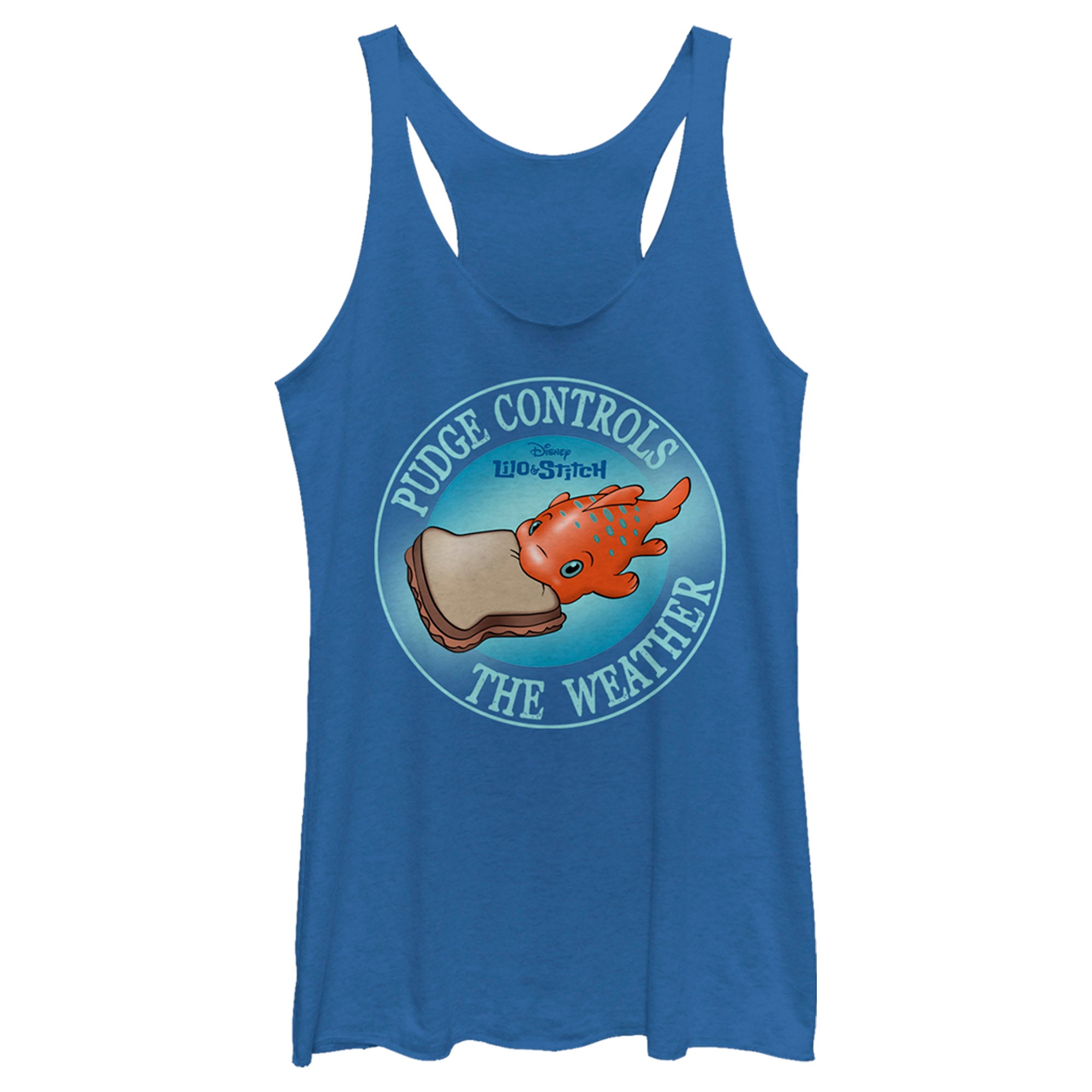 Women’S Lilo & Stitch Pudge Controls The Weather Racerback Tank Top