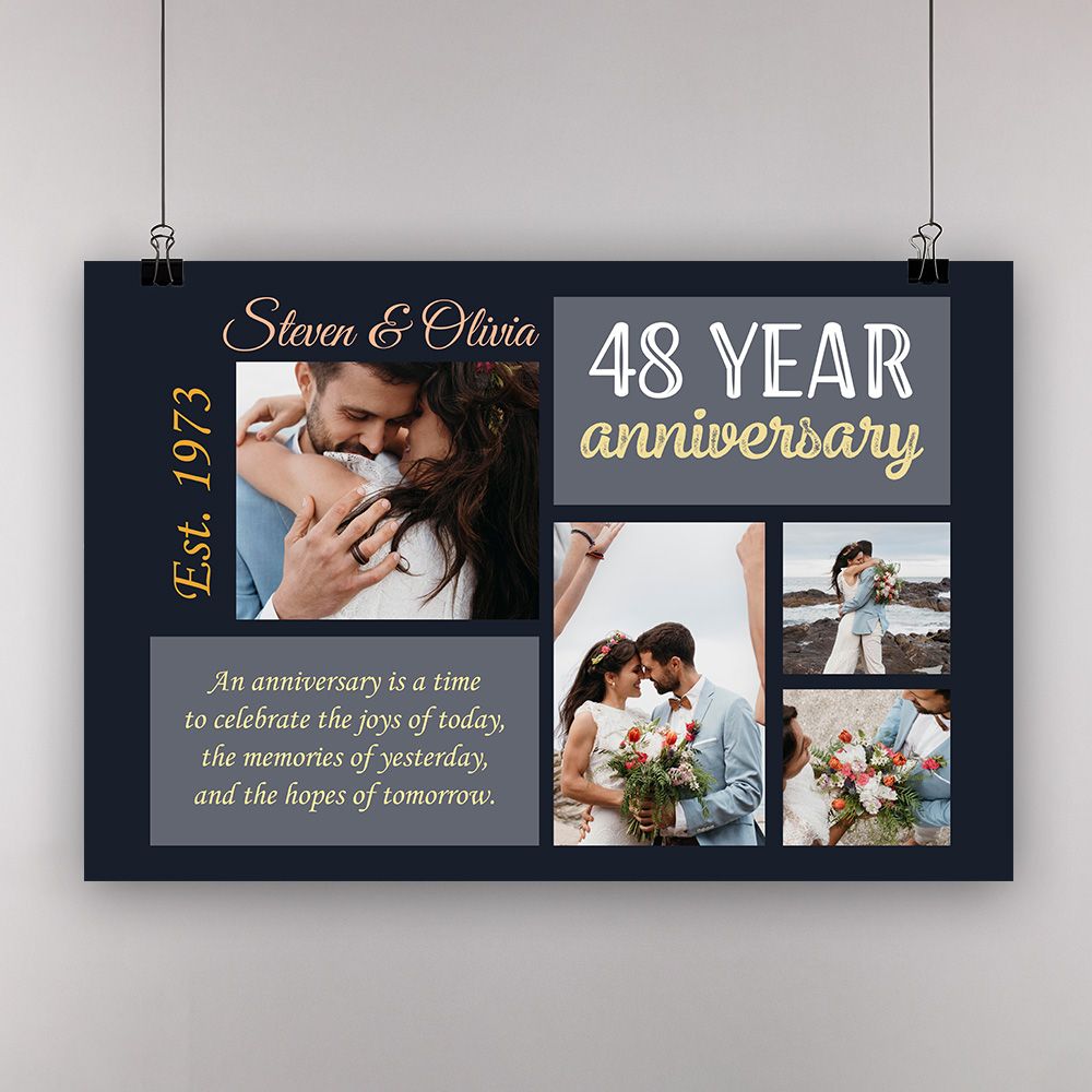 Personalized Photo 48Th Wedding Anniversary Gifts Poster For Couple, Parents, Wife & Husband, Him, Her