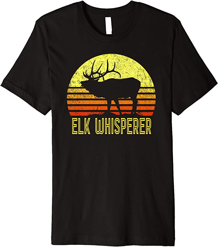 American Elk Hunter Dad Vintage Retro Sun Bow Hunting Gift Premium T-Shirt