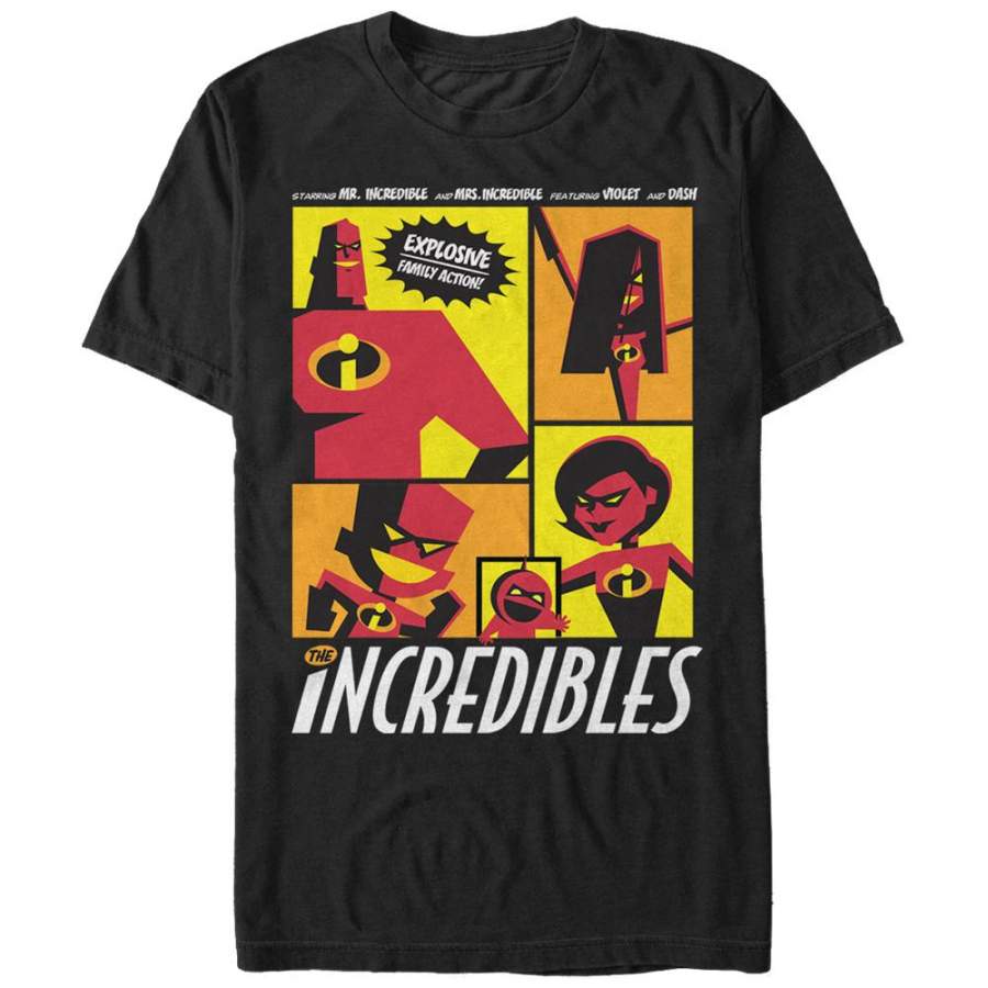 The Incredibles Men’s Starring Explosive Family Action  T Shirt Black S