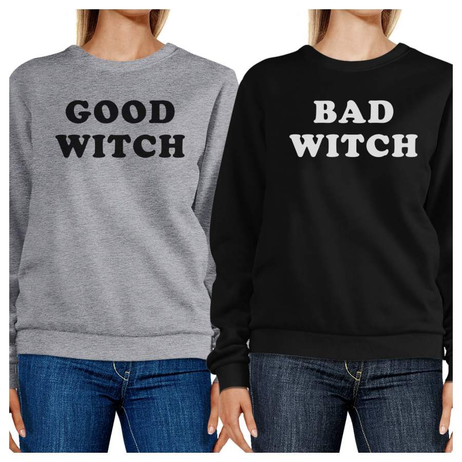 Good Witch Bad Witch BFF Matching Grey and Black Sweatshirts