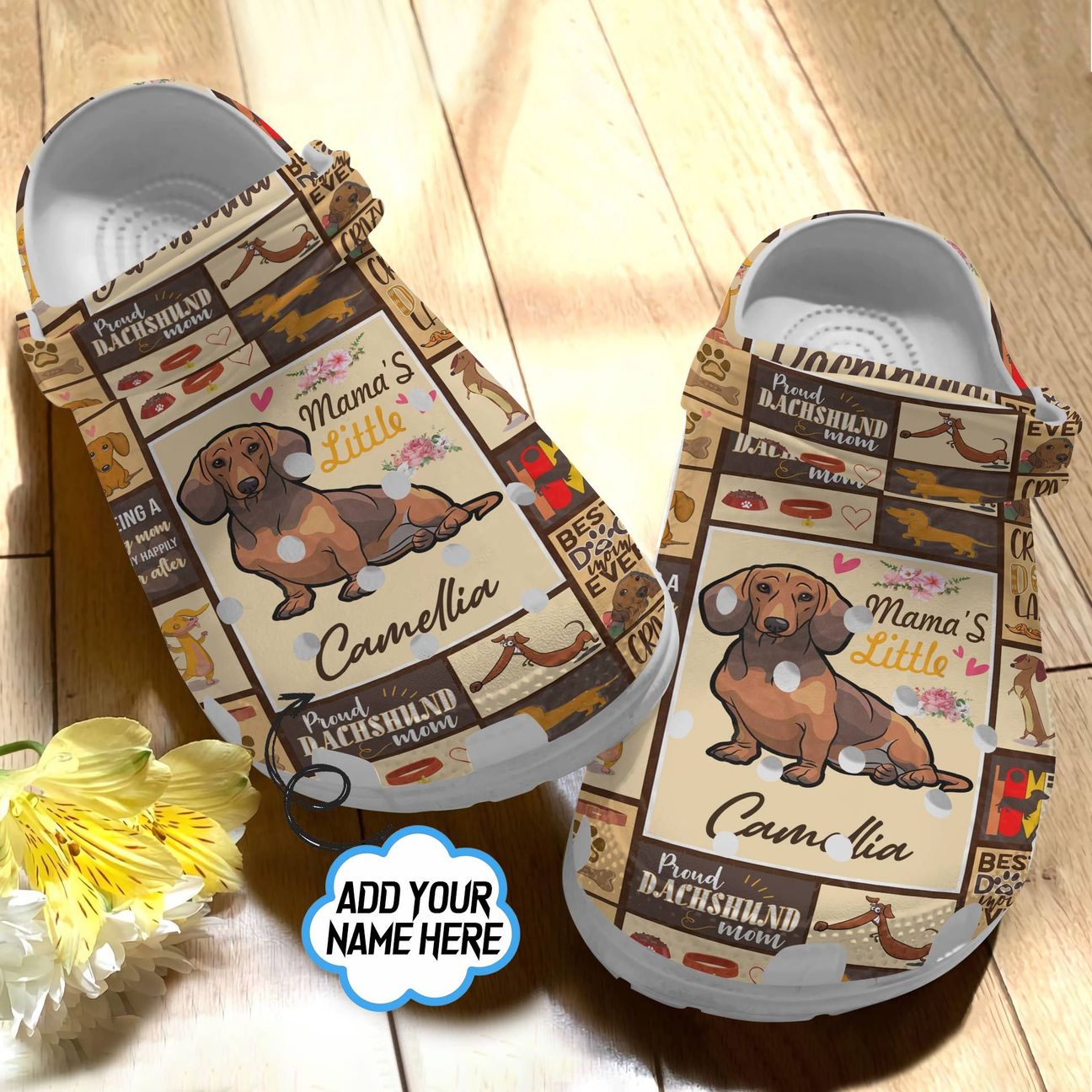 Dachshund Personalized Personalize Clog, Custom Name, Text, Fashion Style For Women, Men, Kid, Print 3D Whitesole Mama’S Little Dachsund