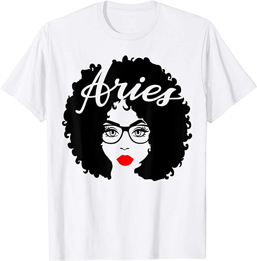 Black Queen Birthday Gifts Red Lips Afro Diva Aries Zodiac T-Shirt