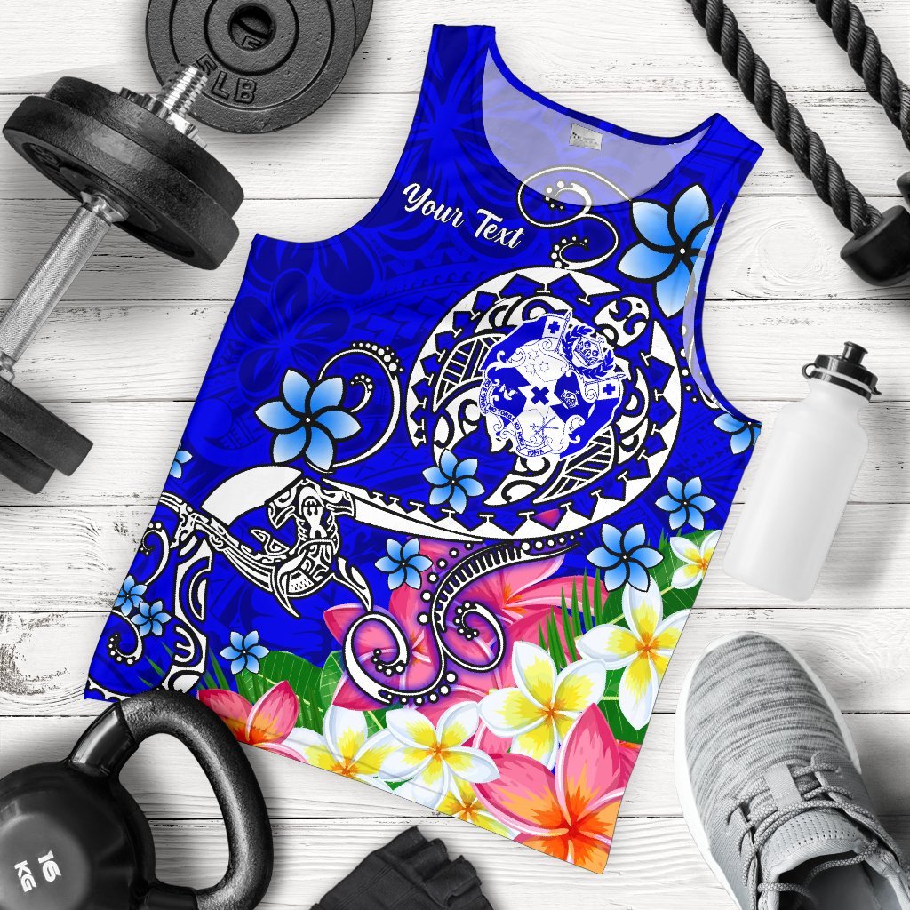 Tonga Custom Personalised Men’s Tank Top – Turtle Plumeria (Blue) – BN18