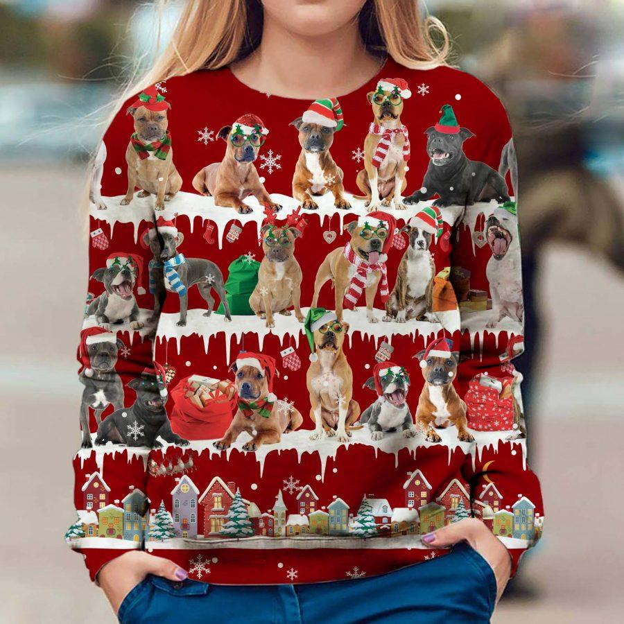 Staffordshire Bull Terrier – Snow Christmas – Premium Dog Christmas Ugly Sweatshirt, Dog Ugly Sweater