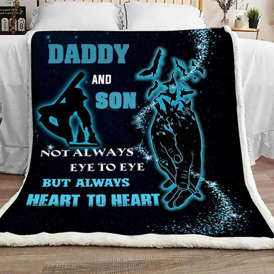 Baseball Daddy And Son Not Always Eye To Eye But Always Heart To Heart  –  Best Idea Gift For Dad, Gift For Home Decor, Gift For Family  – Fleece Blanketc- Best Idea Gift For Dad, Gift For Home Decor, Gift For Family  – Custom Fleece Blanket