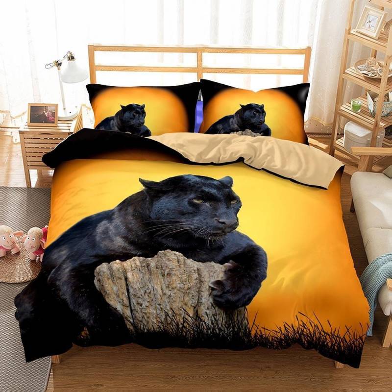 Black Leopard Atunset 3D Customize Bedding Set Duvet Cover Set Bedroom Set Bedlinen