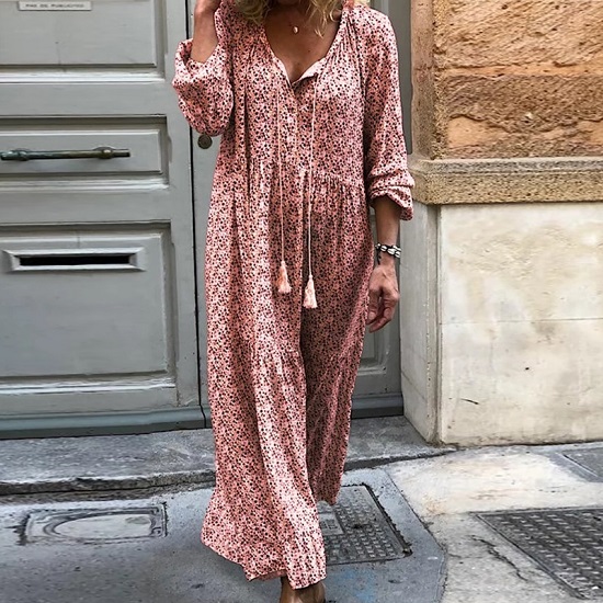 2022 Autumn Boho Printed Dress Women Loose V-neck Long Sleeve Maxi Dresses Vintage Party Long Dress Vestidos S-5XL alx