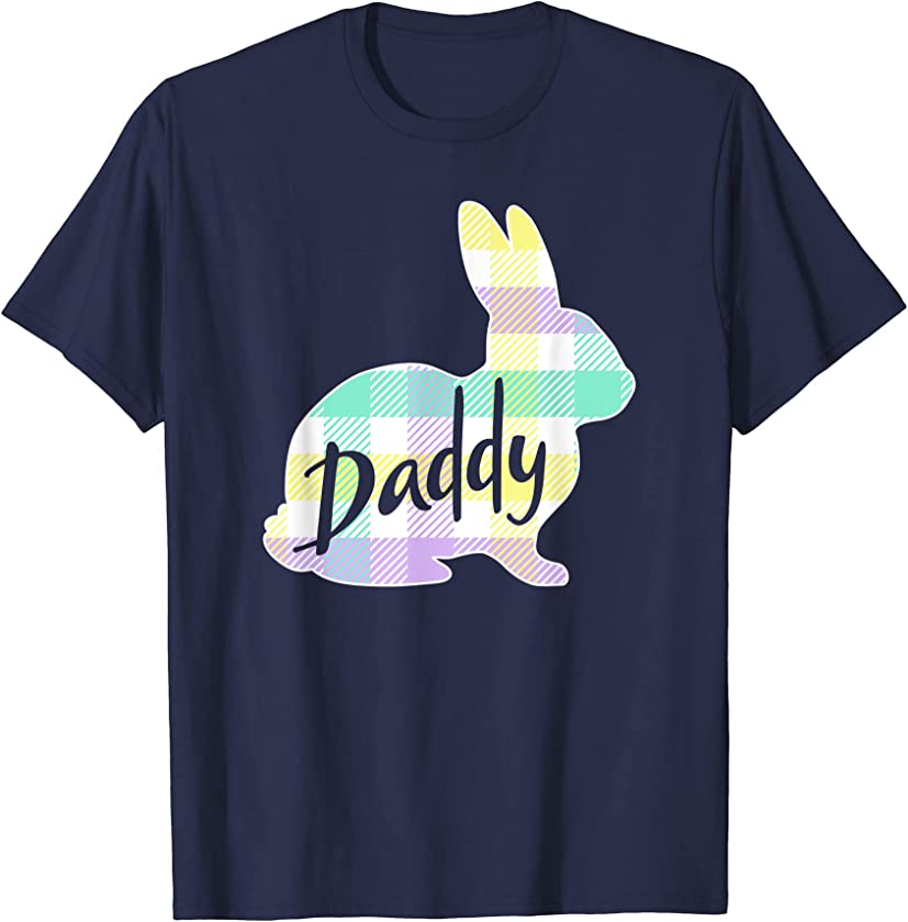 Mens Daddy Bunny Rabbit Pastel Plaid Father Dad Easter T-Shirt