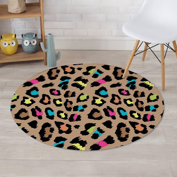 Brown Colorful Cheetah Print Round Rug