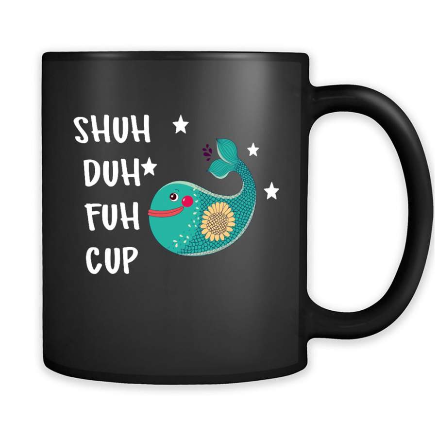 Shuh Duh Fuh Cup, Floral Shark – Full-Wrap Coffee Black Mug