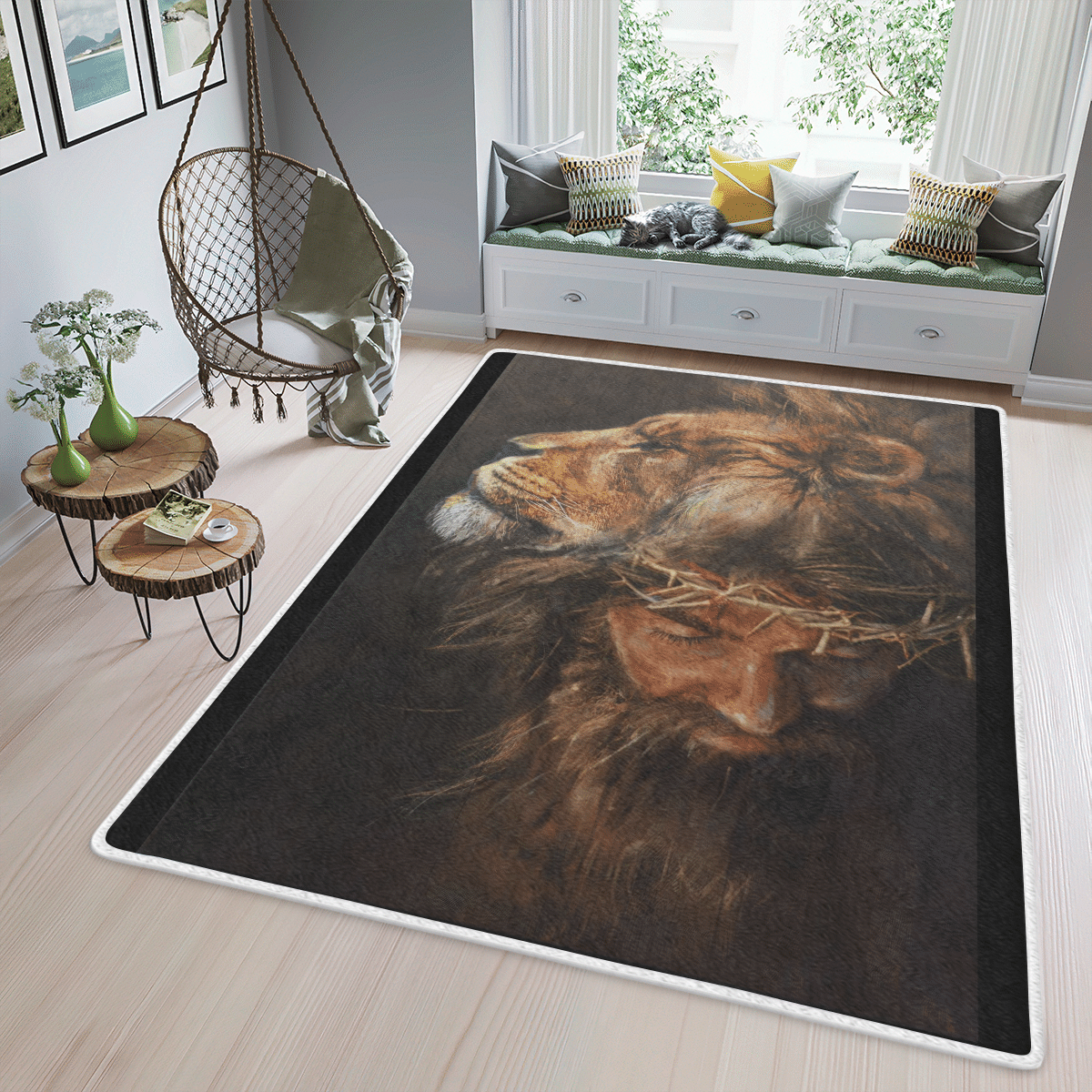 Wooni Jesus Lion Head Area Rug, Rectangle Rug Wn17022214