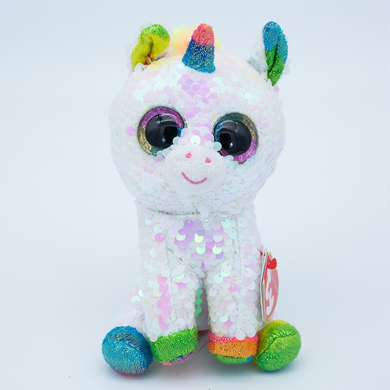 New 6”15cm Ty Big Eyes Plush Doll Glowing Sequins Dinosaur Unicorn Flamingo Puppy Collection Boys Girls Birthday Christmas Gift alx