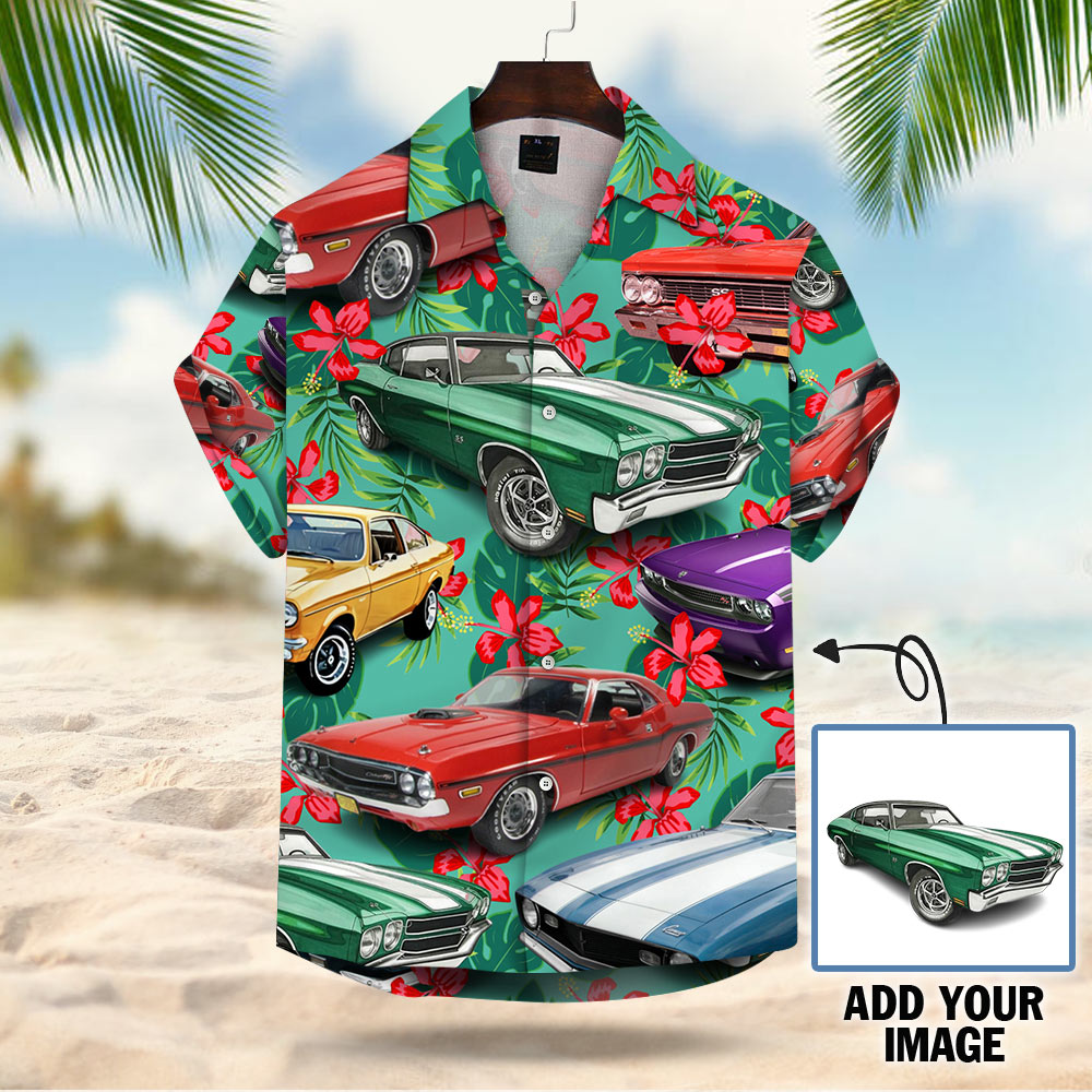 Personalized Hawaiian Custom Leaves & Flowers Pattern Muscle Car Hawaiian Shirt – Custom Car Photo Hk10 Style 1