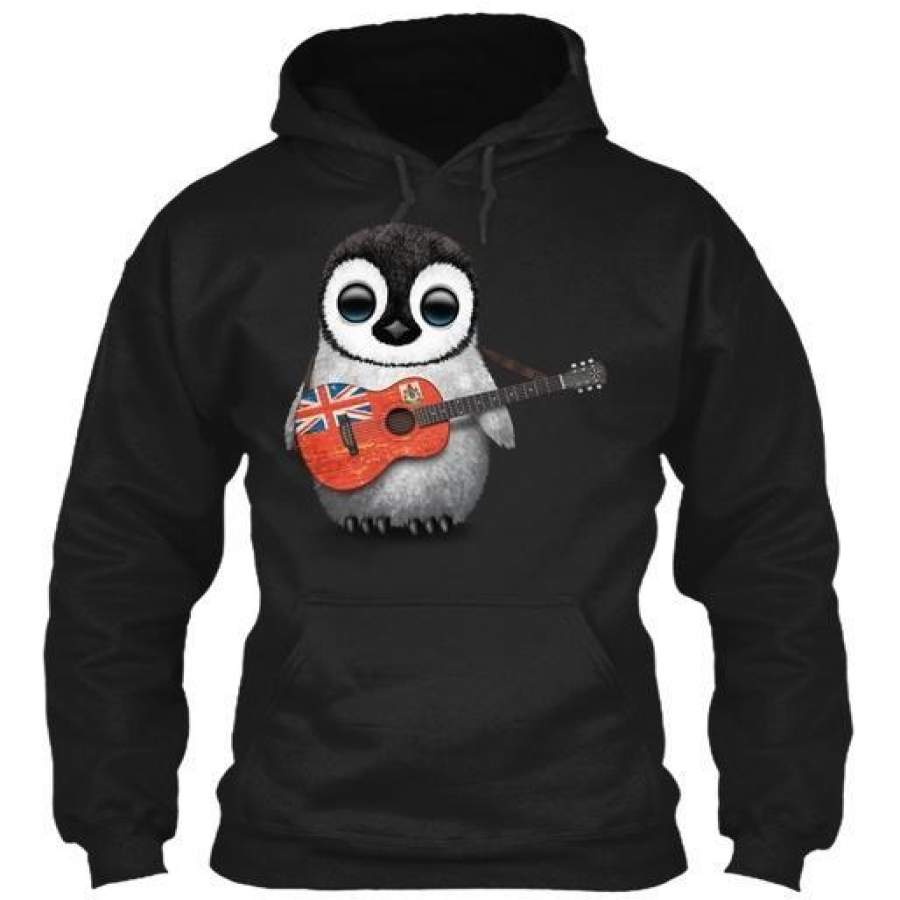 Baby Penguin Playing Bermuda Flag Guitar Gildan Hoodie Sweatshirt