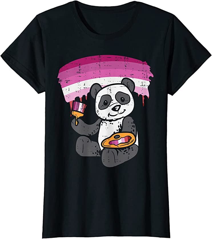 Womens Panda Painting Animal LGBT Lesbian Flag Gay Pride Ally T-Shirt