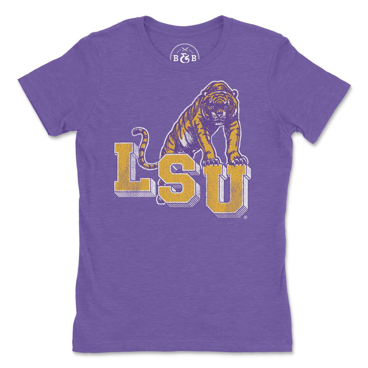 B&B Dry Goods Lsu Tigers Retro Step Tri-Blend T-Shirt Women’S – Purple