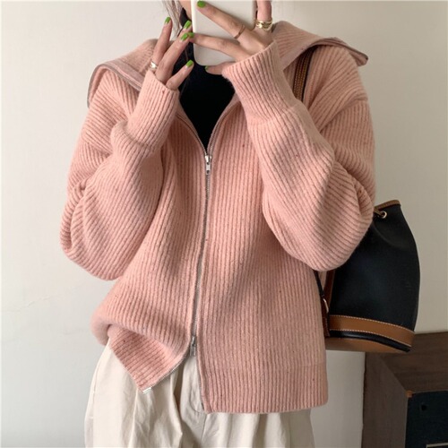 Womens Zip Up Long Sleeve Open Front Knit Cardigan Sweater coats female knitwear jackets alx