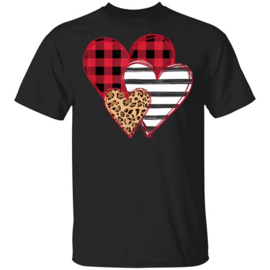 Striped Plaid Leopard Printed Splicing Heart Valentine’s Day Shirts