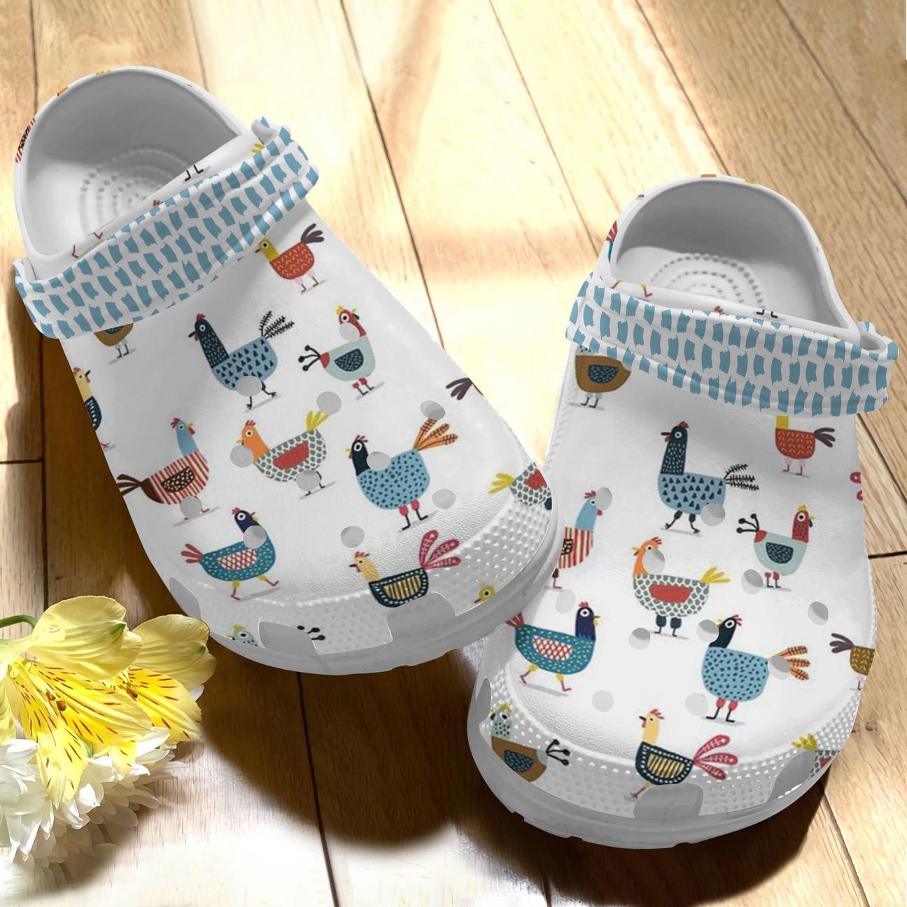 Chicken Personalize Clog, Custom Name, Text, Fashion Style For Women, Men, Kid, Print 3D Whitesole Crazy Chickens