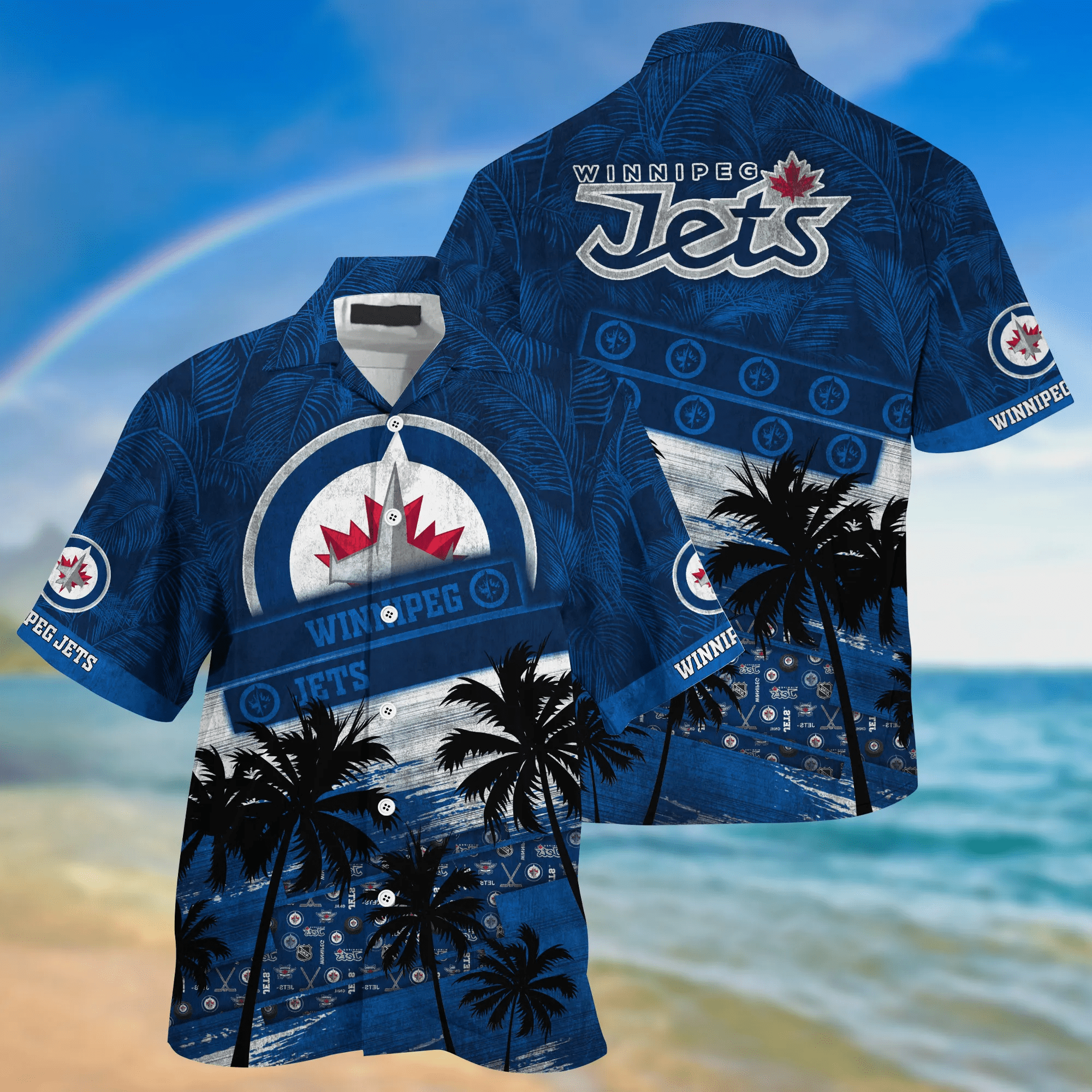 Winnipeg Jets Nhl Palm Tree Pattern Hawaii Shirt For Sports Fans Unisex Sport Hawaii Shirt