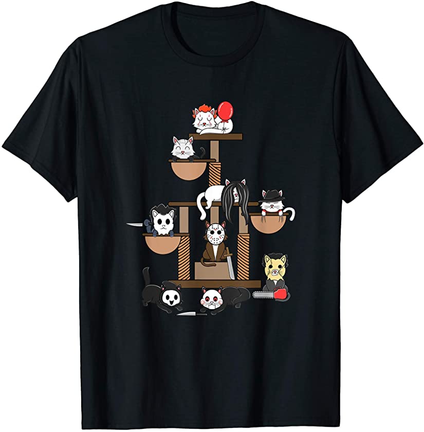 Scary Cat Play Tower Creepy Halloween Horror Kitty Kitten T-Shirt