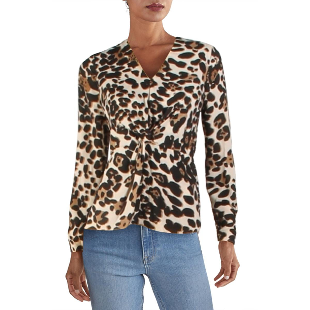 Womens Animal Print V-Neck Blouse