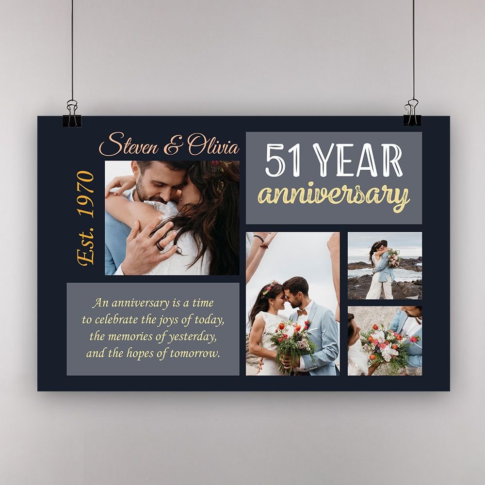 Personalized Photo 51St Wedding Anniversary Gifts Poster For Couple, Parents, Wife & Husband, Him, Her