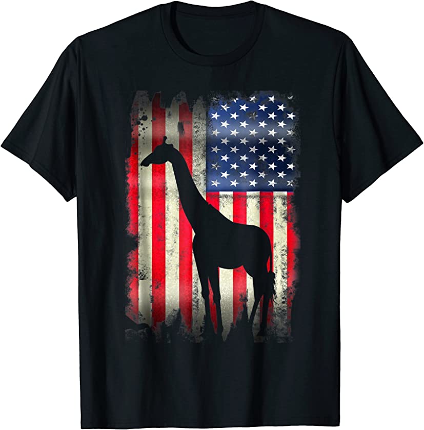 USA Giraffe Vintage American Flag Animal T Shirt