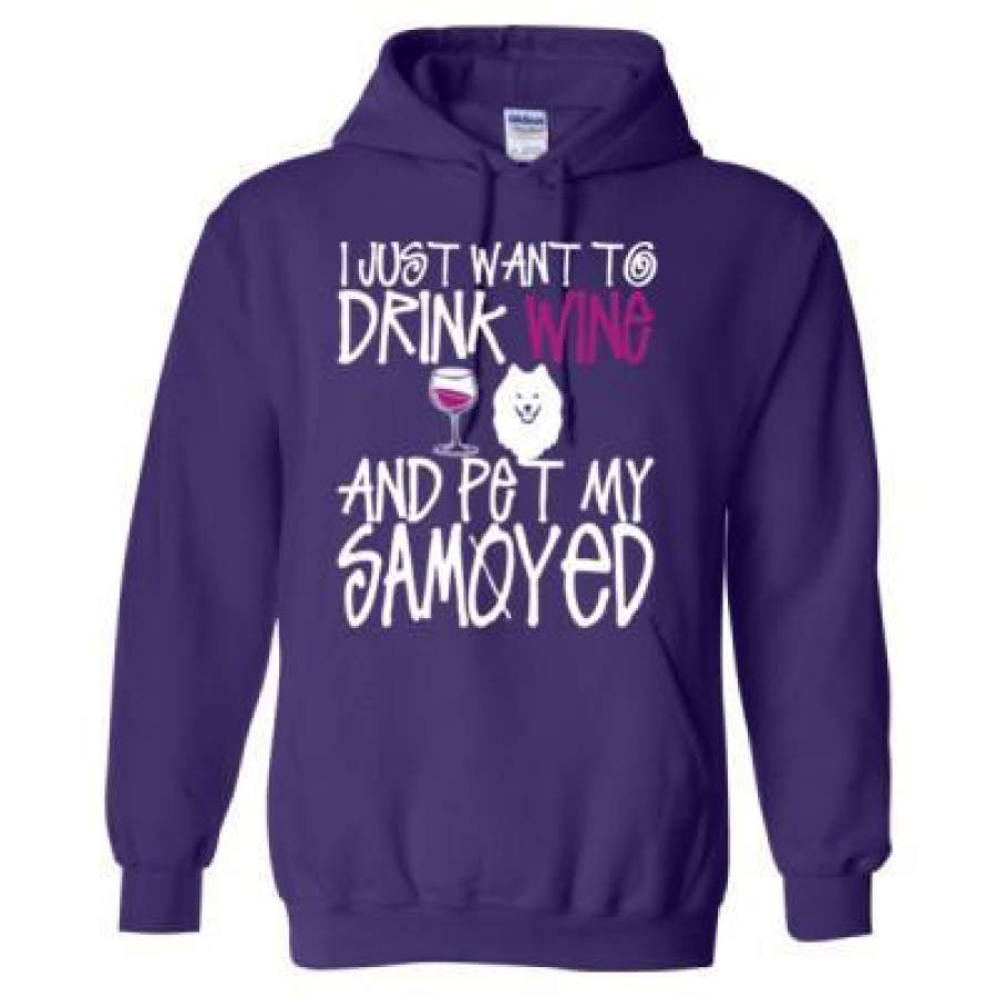 AGR I Just Want To Drink Wine And Pet My Samoyed Dog – Heavy Blend™ Hooded Sweatshirt