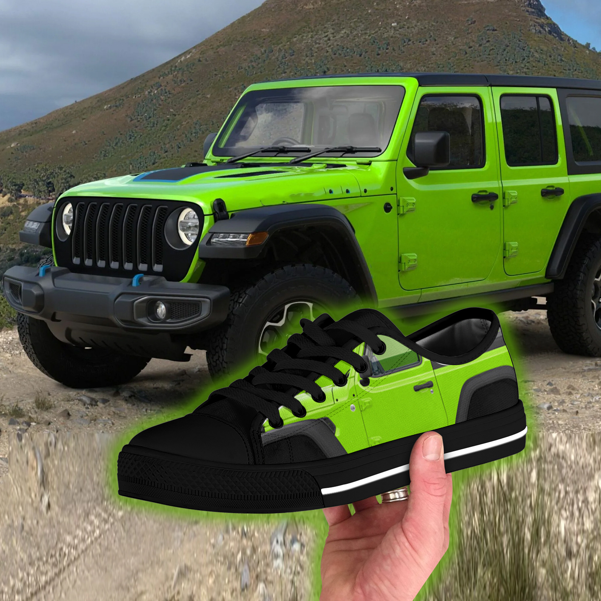 Green Jeep Pattern Low Top Shoes