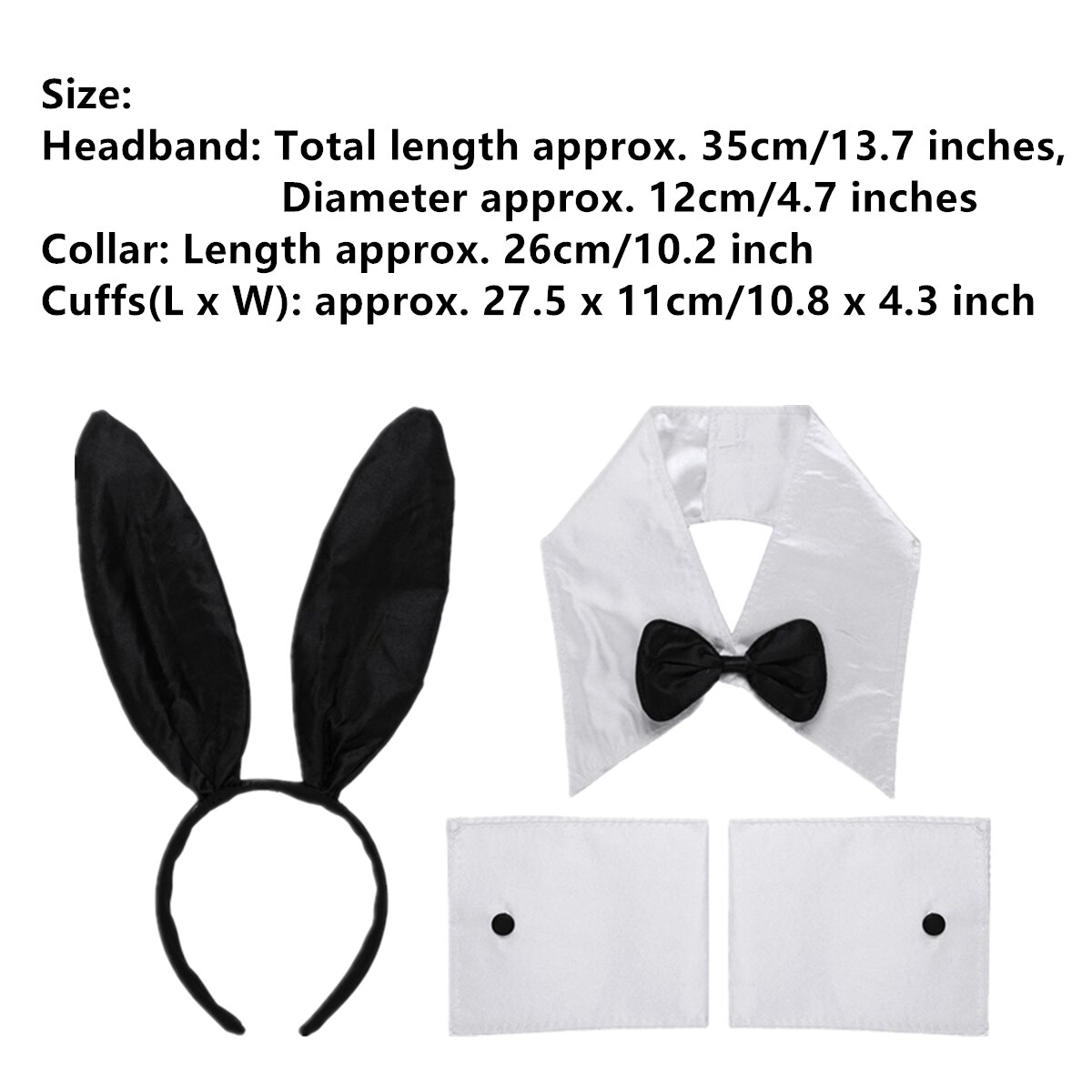 Bunny Costume Rabbit Ear Headband Collar Bow Tie Cuffs Tail Ball Easter Sexy Accessory Set for Halloween Xmas Cosplay Party alx