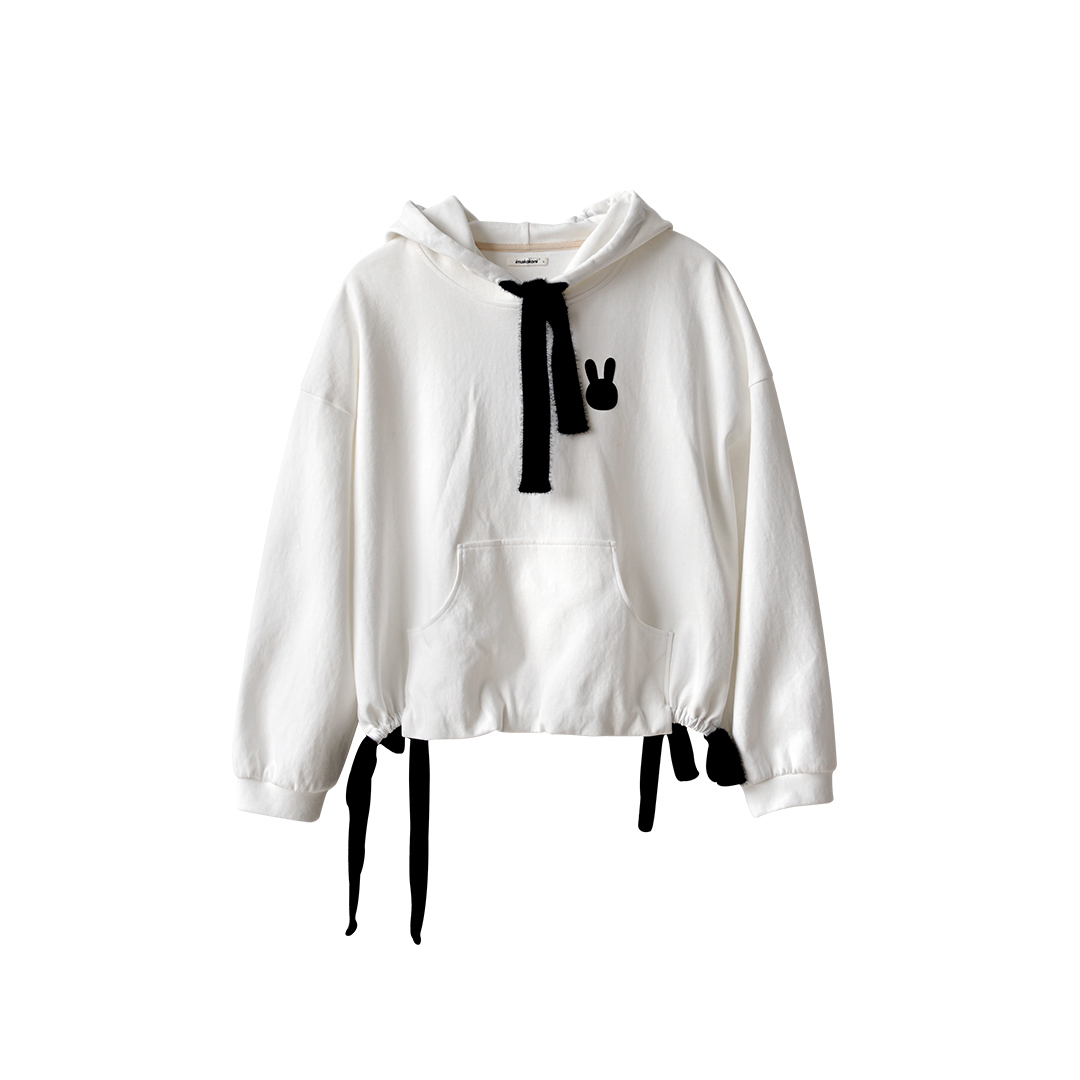 imakokoni original white long-sleeved hooded sweater cute rabbit head pattern top women’s autumn 213436 alx