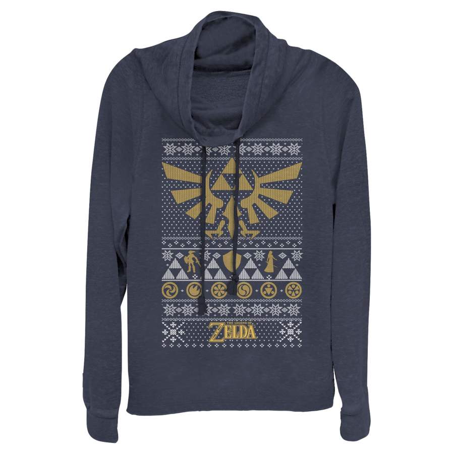 Nintendo Junior’s Ugly Christmas Legend of Zelda Triforce  Cowl Neck Sweatshirt