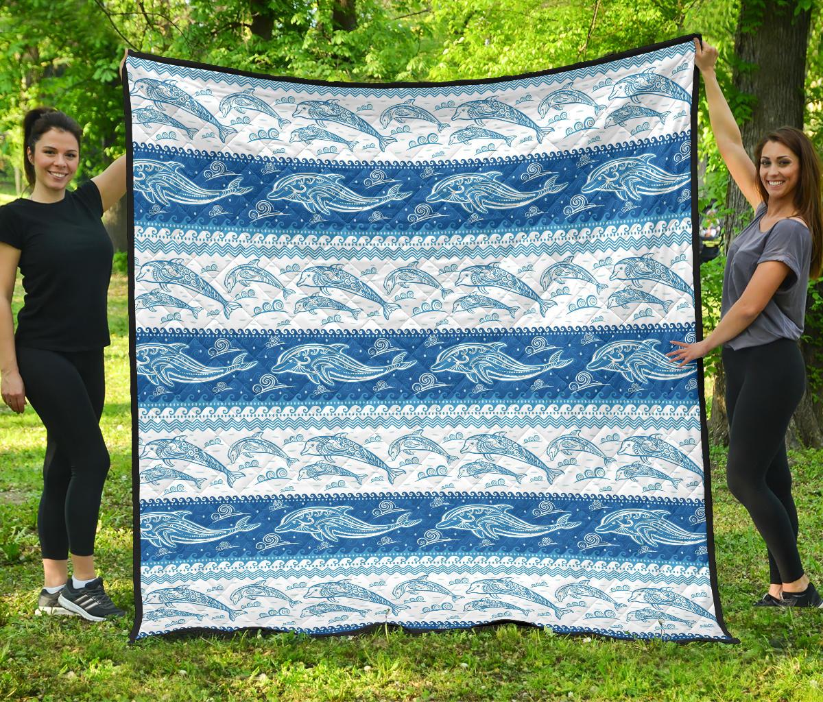 Dolphin Tribal Pattern Ethnic Motifs Premium Quilt