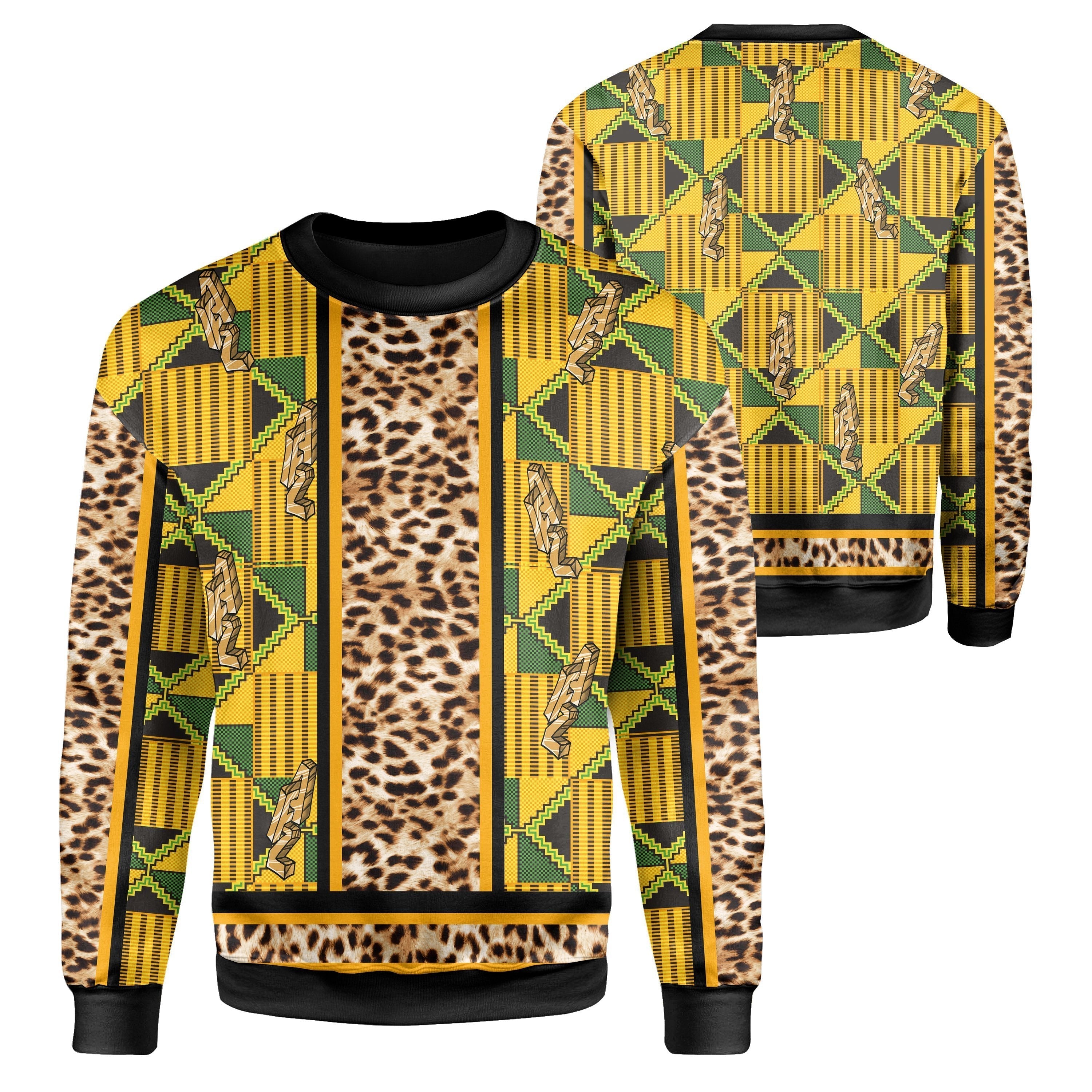 African Sweatshirt – Ghana Kente Leopard King Sweatshirt