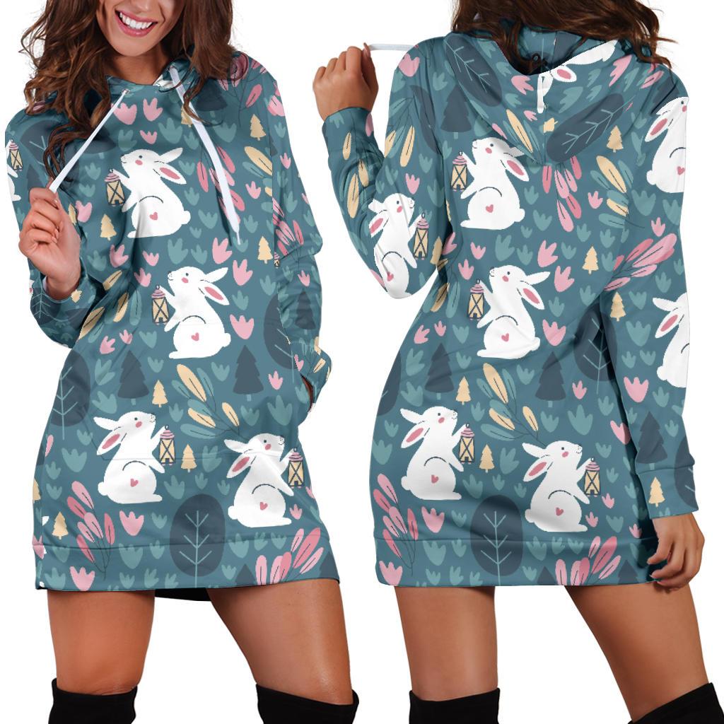 Rabbit Pattern Print Design Rb013 Women Hoodie Dress