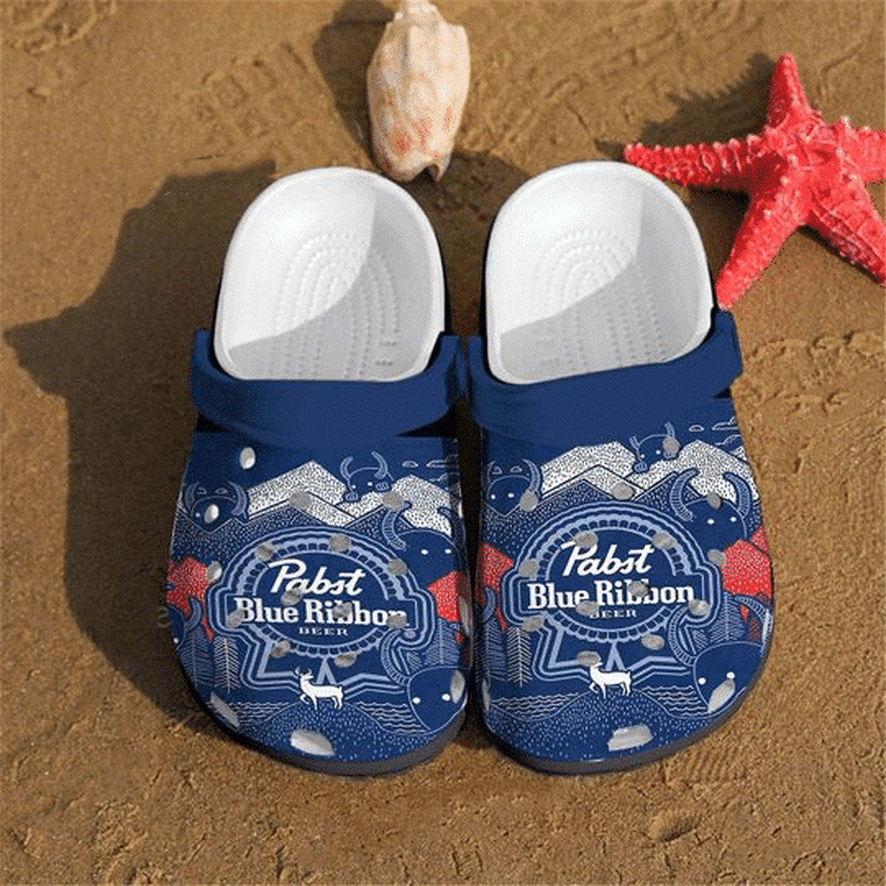 Pabst Blue Ribbon Beer Clogs Clogband Clog Comfortable Water Shoes In Navy