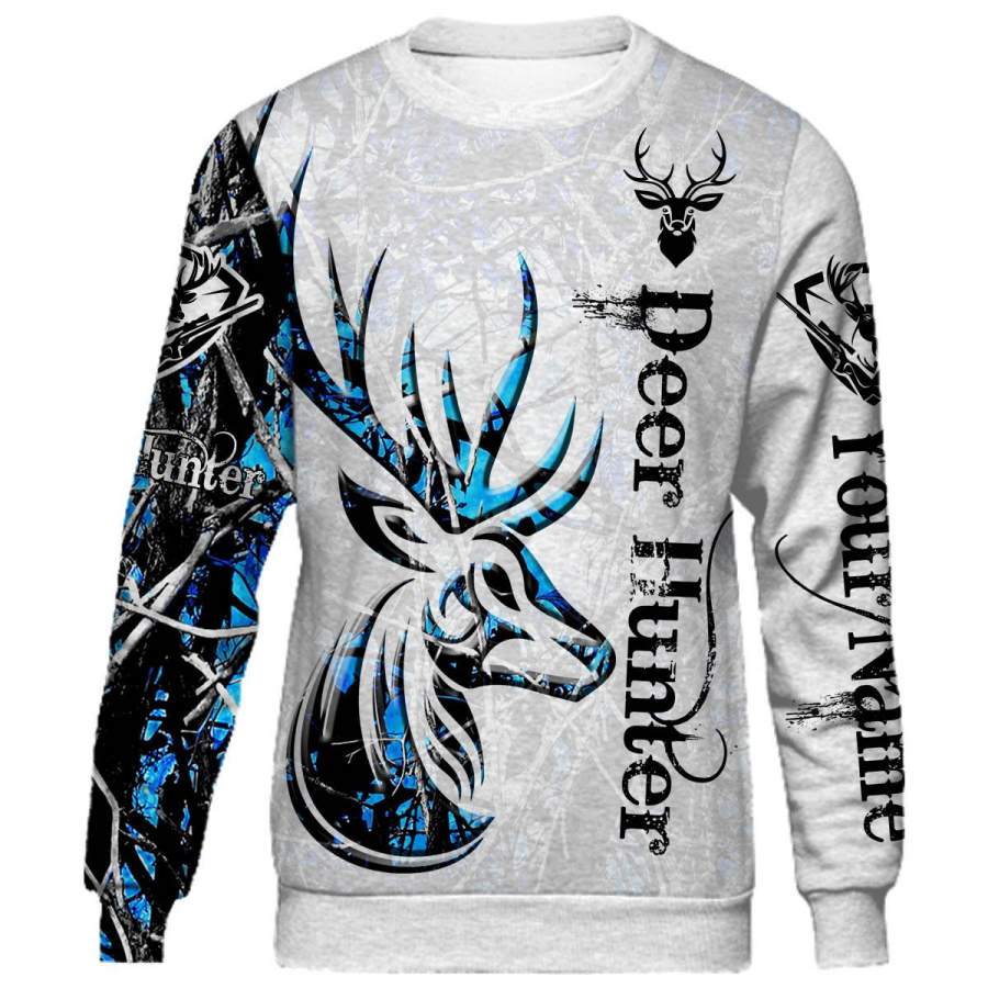 Personalized deer hunter tattoo blue full printing shirt, long sleeves, zip up hoodie, hoodie – TATS5