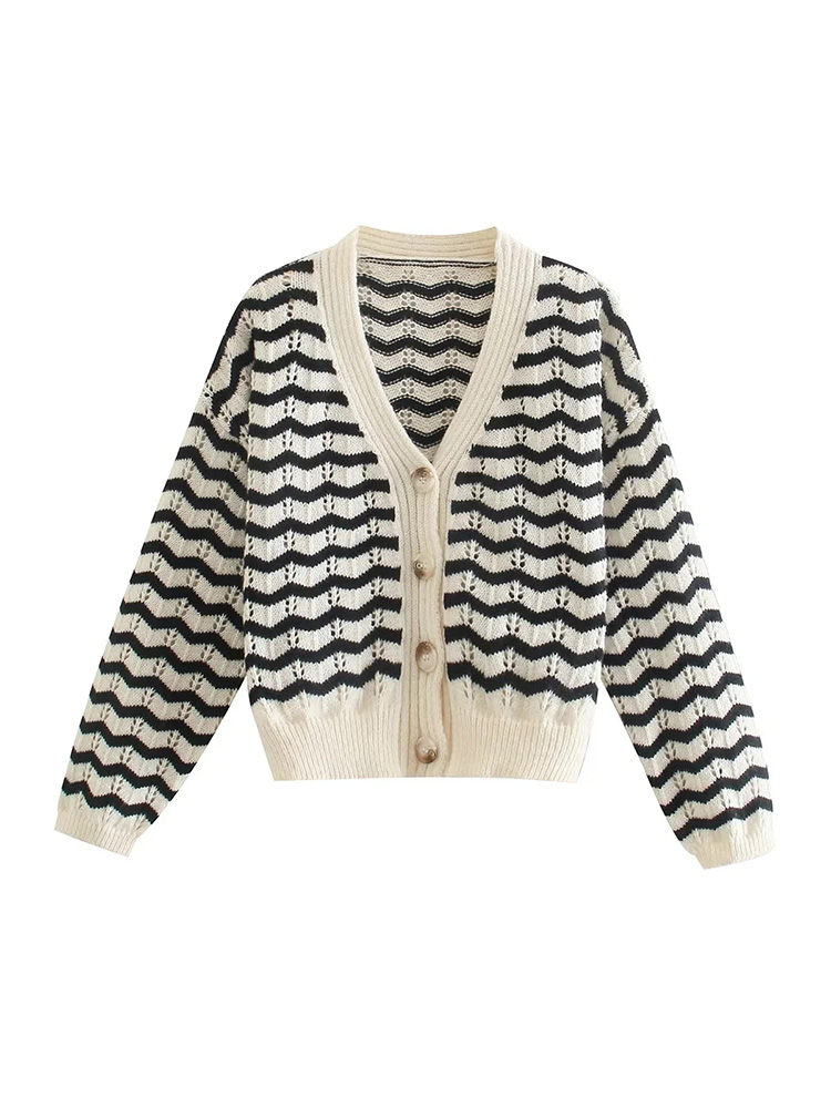 2022 Fashion Cardigan for Women Knitted Coat Striped Sweater Long Sleeve Top Button-Down Cardigan Cropped Jacket alx