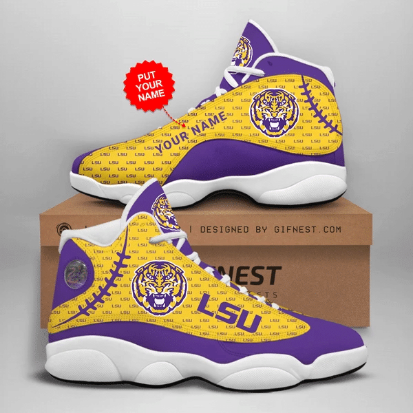 Yellow And Purple Tiger Head Lsu Tigers Personalized Air Jordan 13 Printing Shoes Sneaker