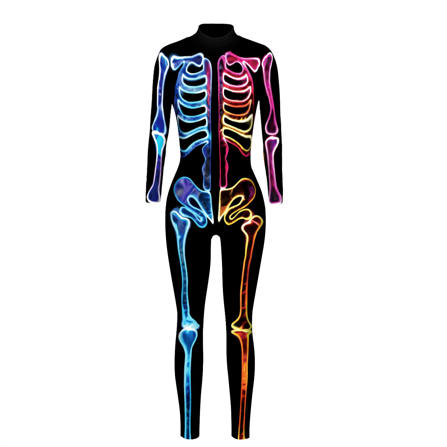 2022 skeleton 3D digital printing Halloween cosplay costumes cat women’s tight-fitting long-sleeved jumpsuit alx