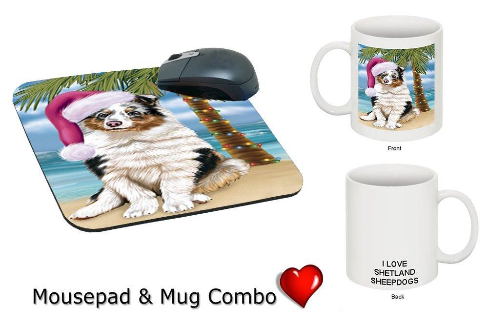 Summertime Shetland Sheepdog Puppy On Beach Christmas Mug & Mousepad Combo Gift Set Mmcg1141