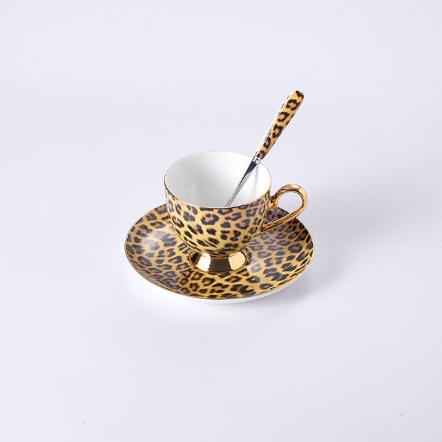 Luxury Leopard Print Bone China Coffee Tea Mug Set