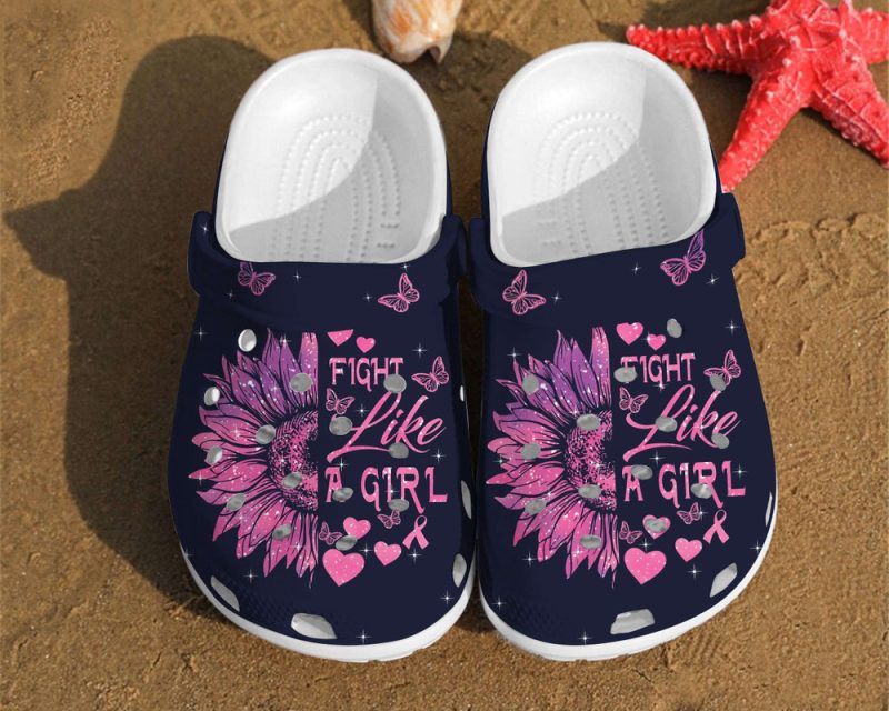 Fight Like A Girl Sunflower Cancer Breast Rubber clog Shoes Comfy Footwear