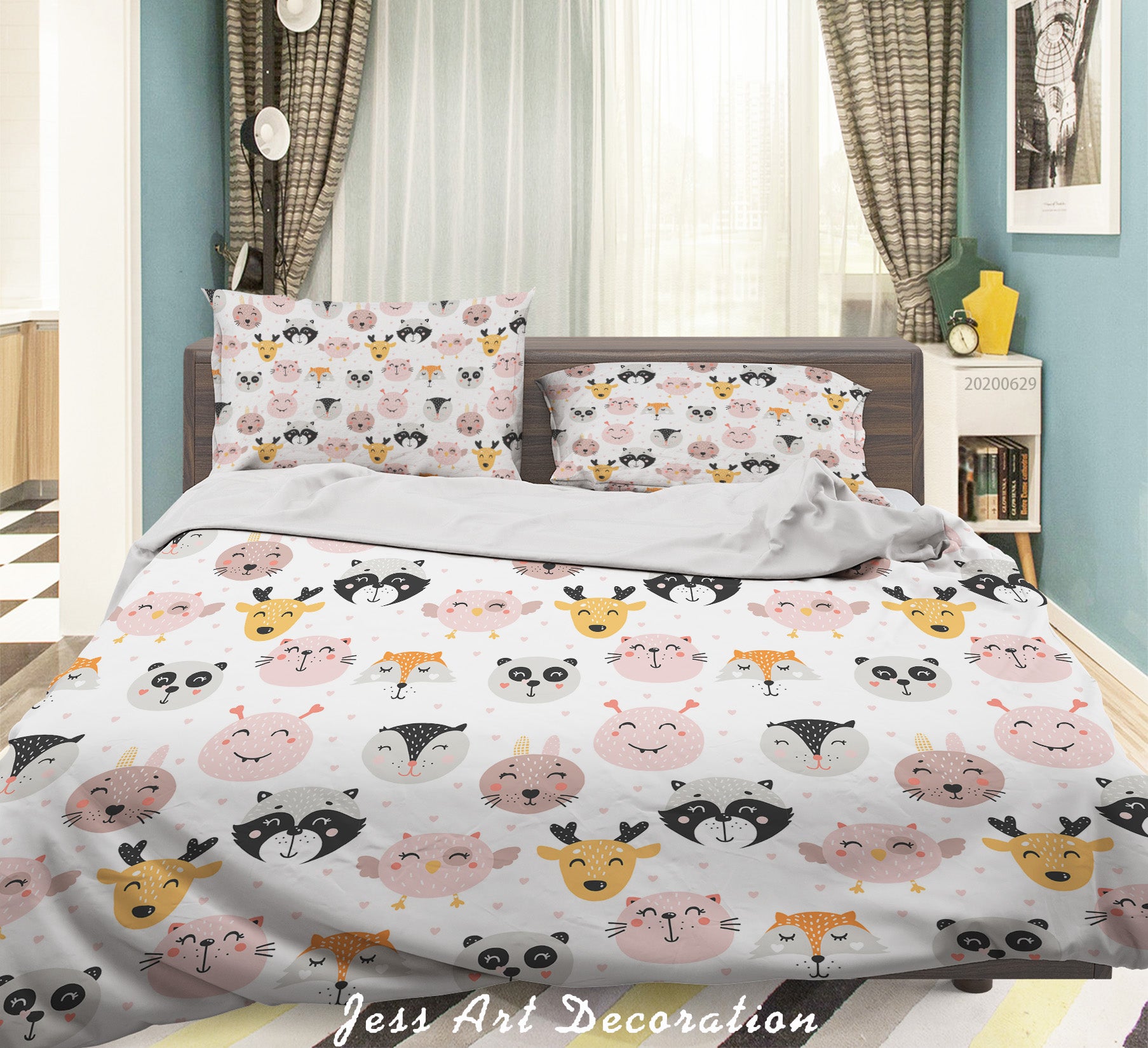 3D Cartoon Animal Head Quilt Cover Set Bedding Set Duvet Cover Pillowcases Sf