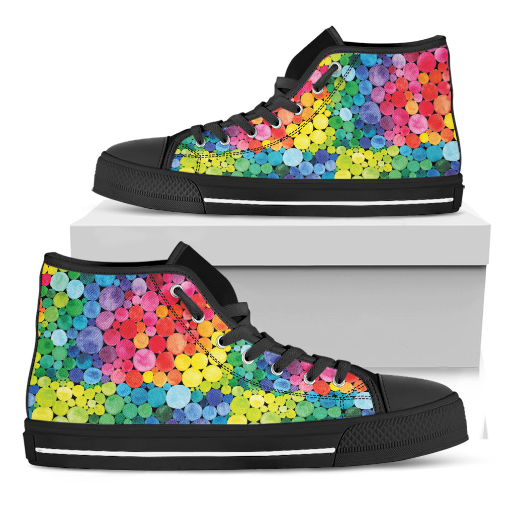 Watercolor Rainbow Pattern Print Black High Top Shoes