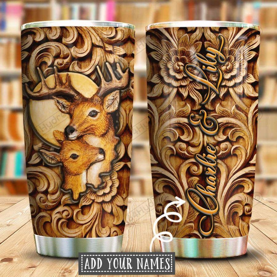 Higozy⢠Deer Couple Wooden Style Personalized Stainless Steel Tumbler, great ideal for couple – LV901
