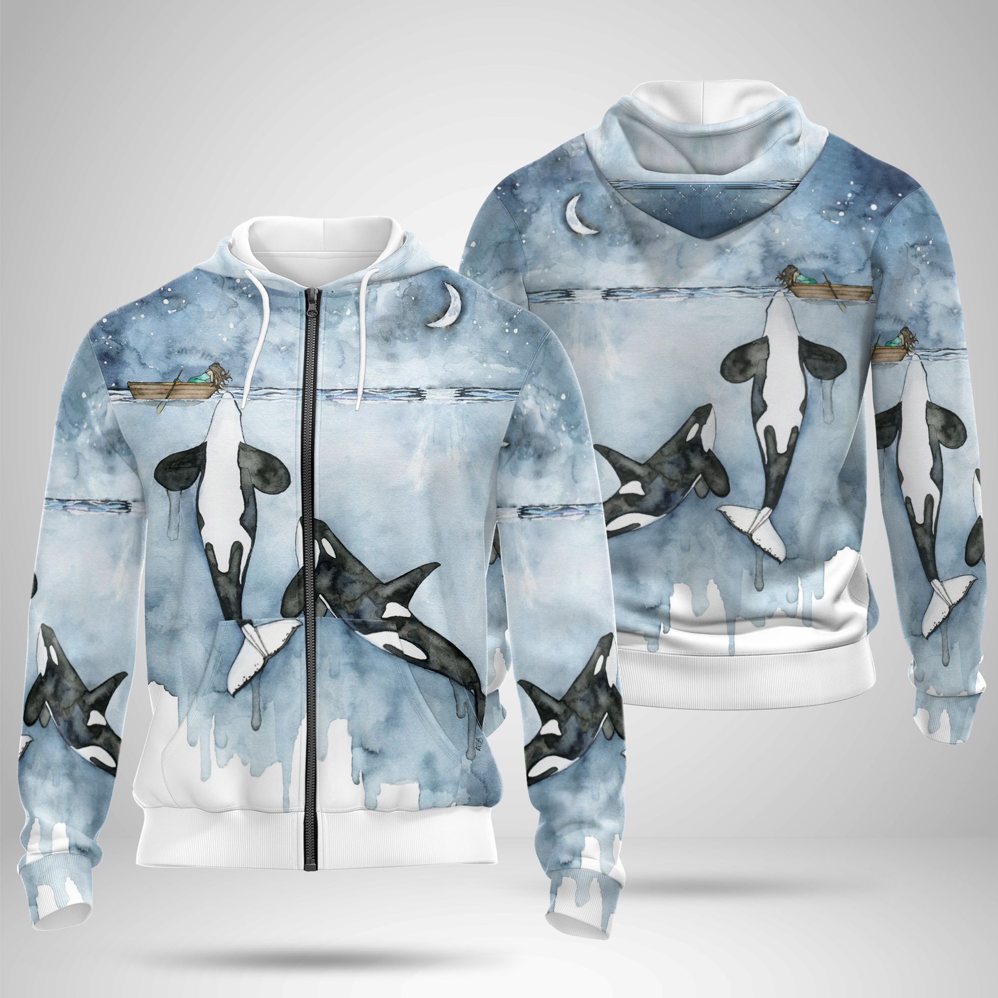 Two Whales In The Sea Zip Hoodie – TMHZH0002