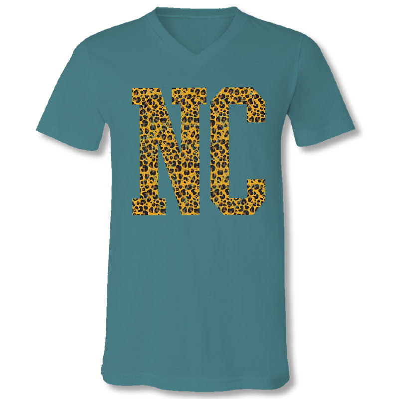 Sassy Frass North Carolina Leopard V-Neck Canvas T-Shirt